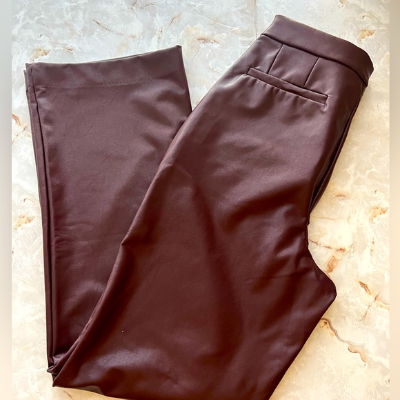 Fashion Nova Julia Faux Leather Chocolate Trouser Pants size Medium - Picture 7 of 13